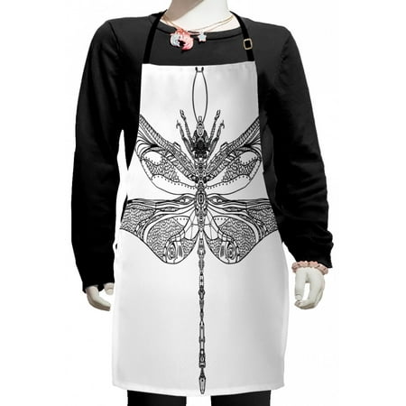 

Dragonfly Kids Apron Baroque Patterned Ornamental Dragonfly Old Fashion Bug Design Boys Girls Apron Bib with Adjustable Ties for Cooking Baking Painting Black White by Ambesonne