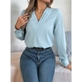 thumbnail image 2 of Women'S Blouses Dressy Casual Triple V Neck Long Sleeve Blouse Business Work Tops Light Blue S, 2 of 8