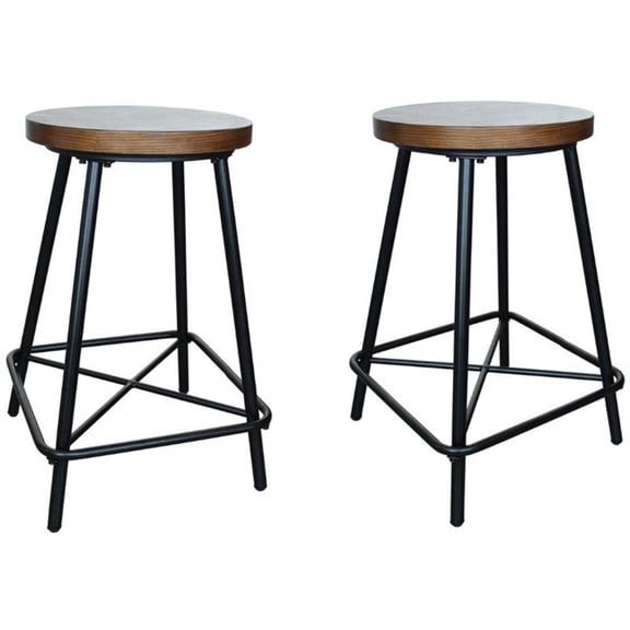 Pemberly Row Contemporary Metal 24" Counter Height Stool Elm Black (Set of 2)