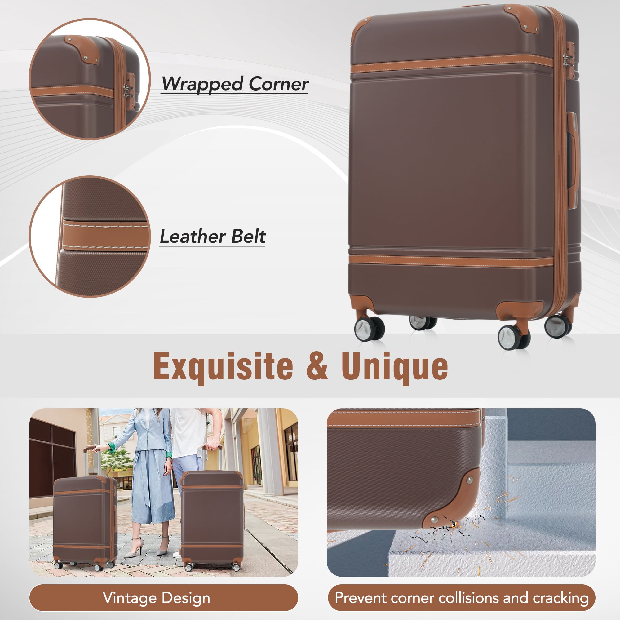 Oufan Luggage Sets of 3, Lightweight Travel Luggage with Expandable, Spinner Wheels & TSA Lock, Carry-On & Large Checked Luggage, 20"/24"/28"