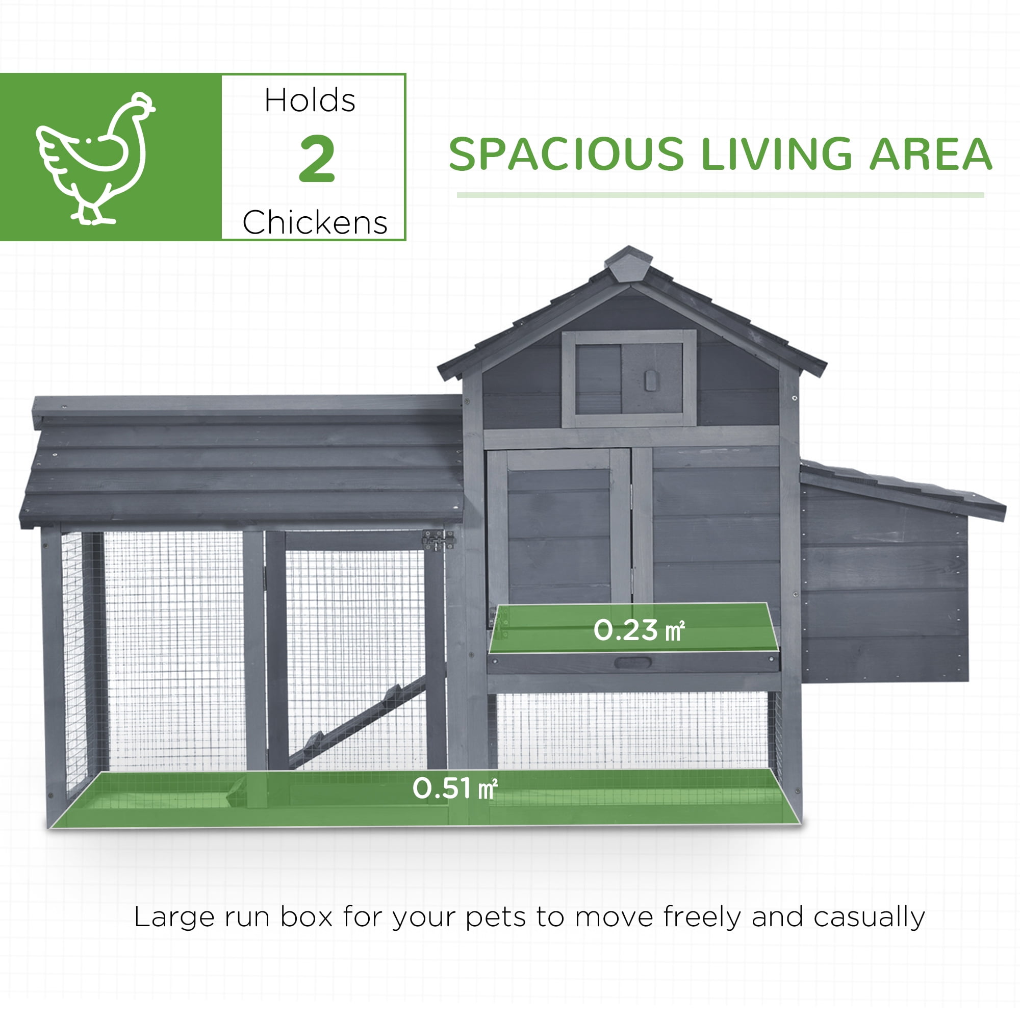 59" Small Wooden Chicken coop Hen House Poultry Cage for Outdoor Backyard with 2 Doors, Nesting Box and Removable Tray, Gray