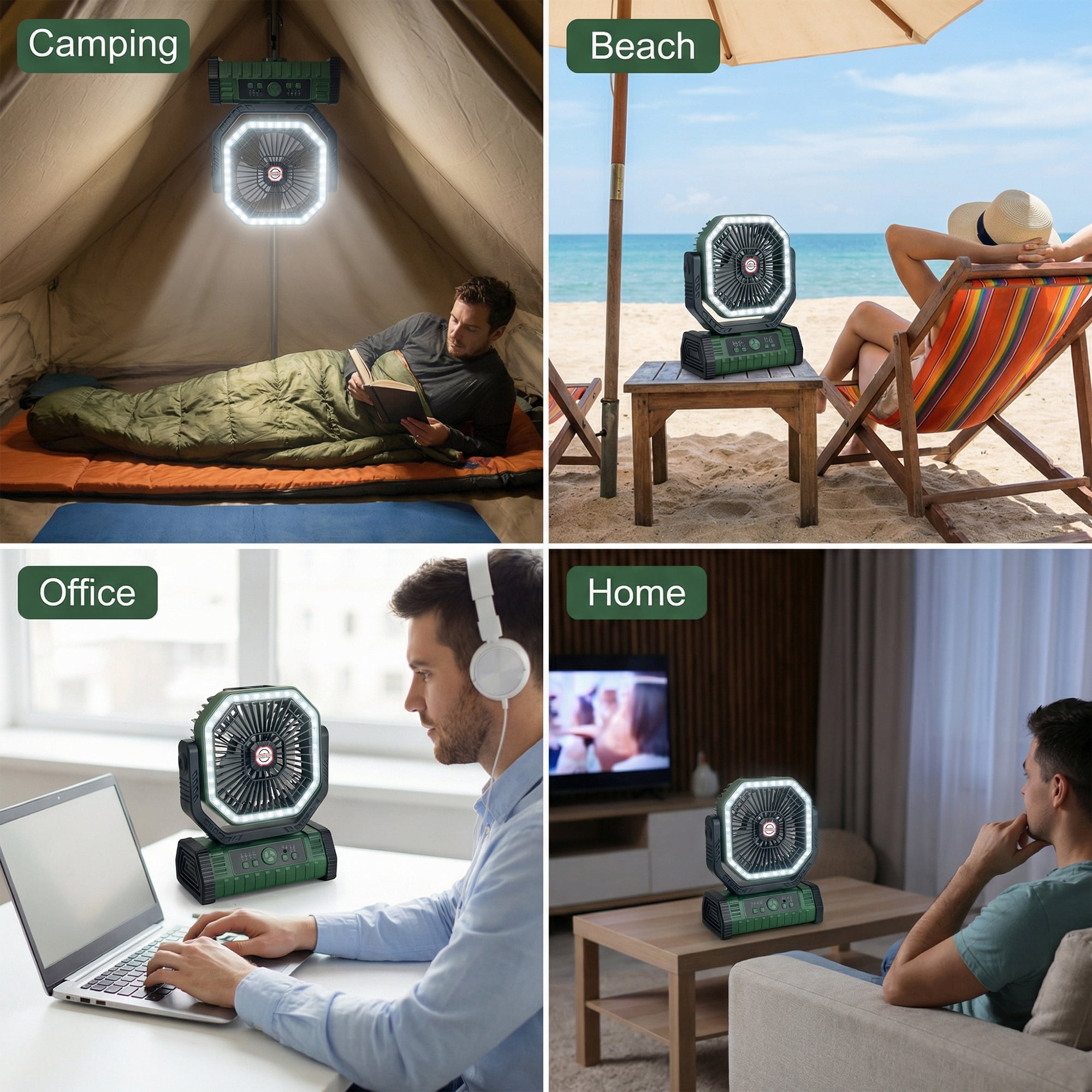 DAYBETTER Oscillating Camping Fan with LED Lantern, 20000mAh Rechargeable Timer Portable Fan with 4 Speed & 3 Brightness, Remote Control for Car Travel Camping Gear Emergency Power