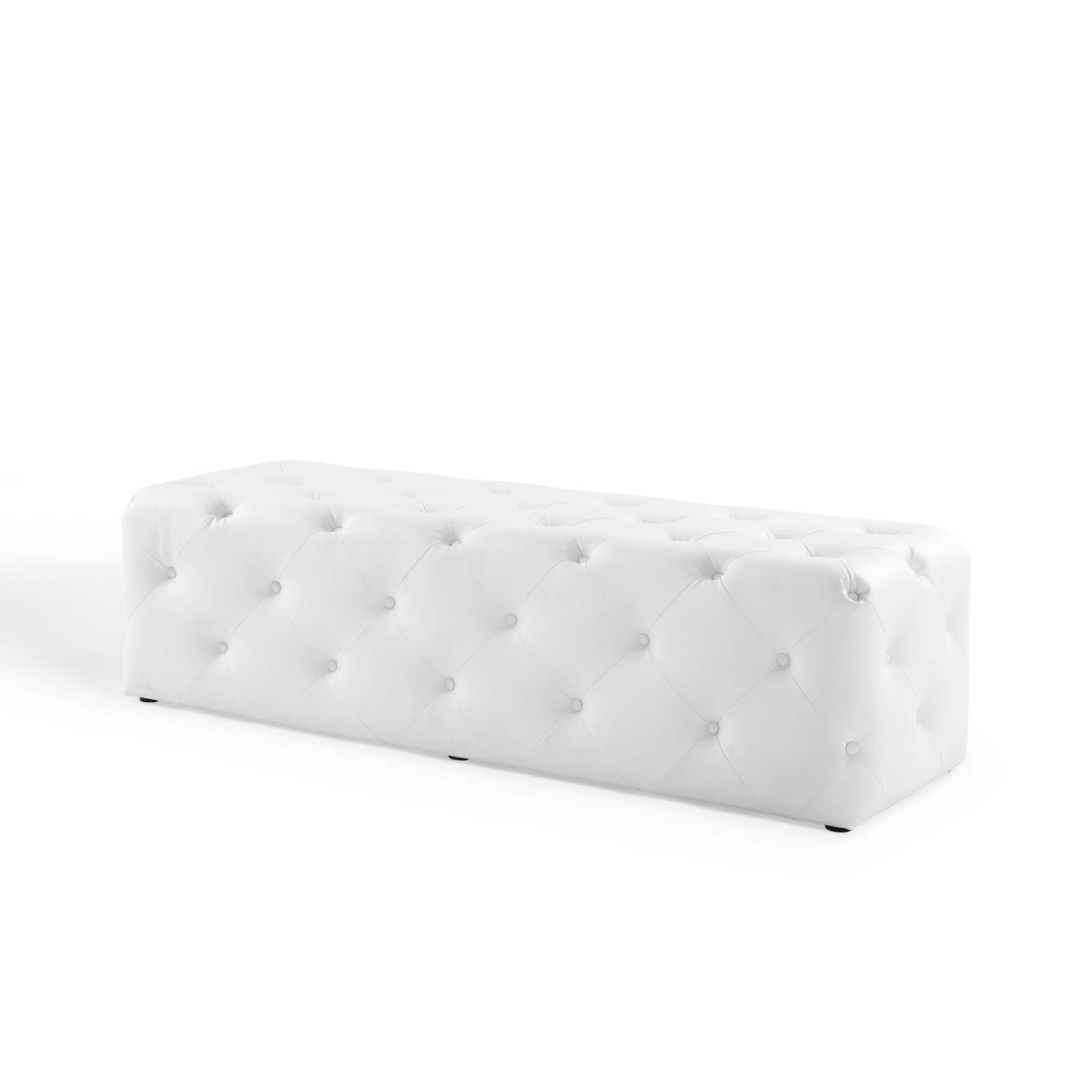 Luxurious White Vegan Leather 60" Tufted Entryway Bench