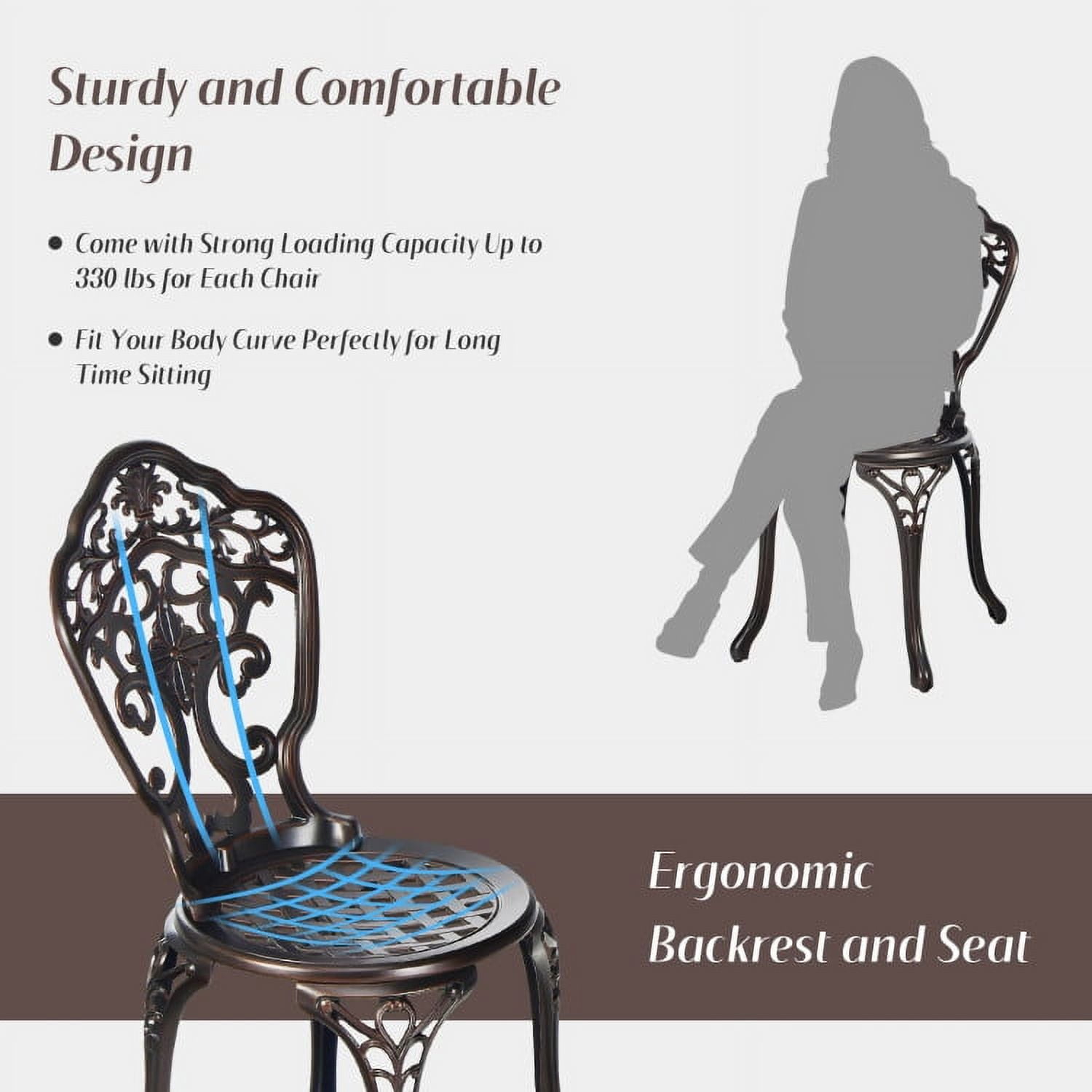 Aimee Lii 3 Pieces Patio Bistro Furniture Set, Patio Conversation Sets for Backyard and Poolside, Copper