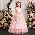 thumbnail image 2 of HAOTAGS Girl's Dresses,Sheer Mesh Polka Dot Bow Accent Party Wear Pink Size 12-13Years, 2 of 9