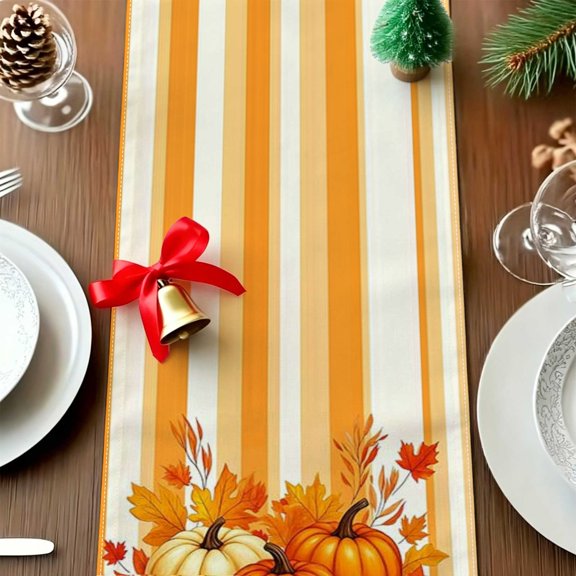 1pc Orange Beige Fall Pumpkin Leaf Table Runner, Autumn Business Thanksgiving Dinner Decor, Rustic Table Gift Thanksgiving Christmas