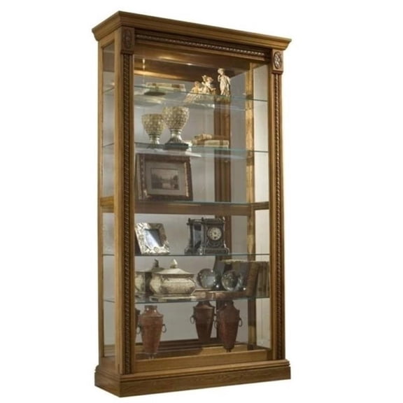 Beaumont Lane Oak Brown Curio Cabinet Rectangular Lighted 80"