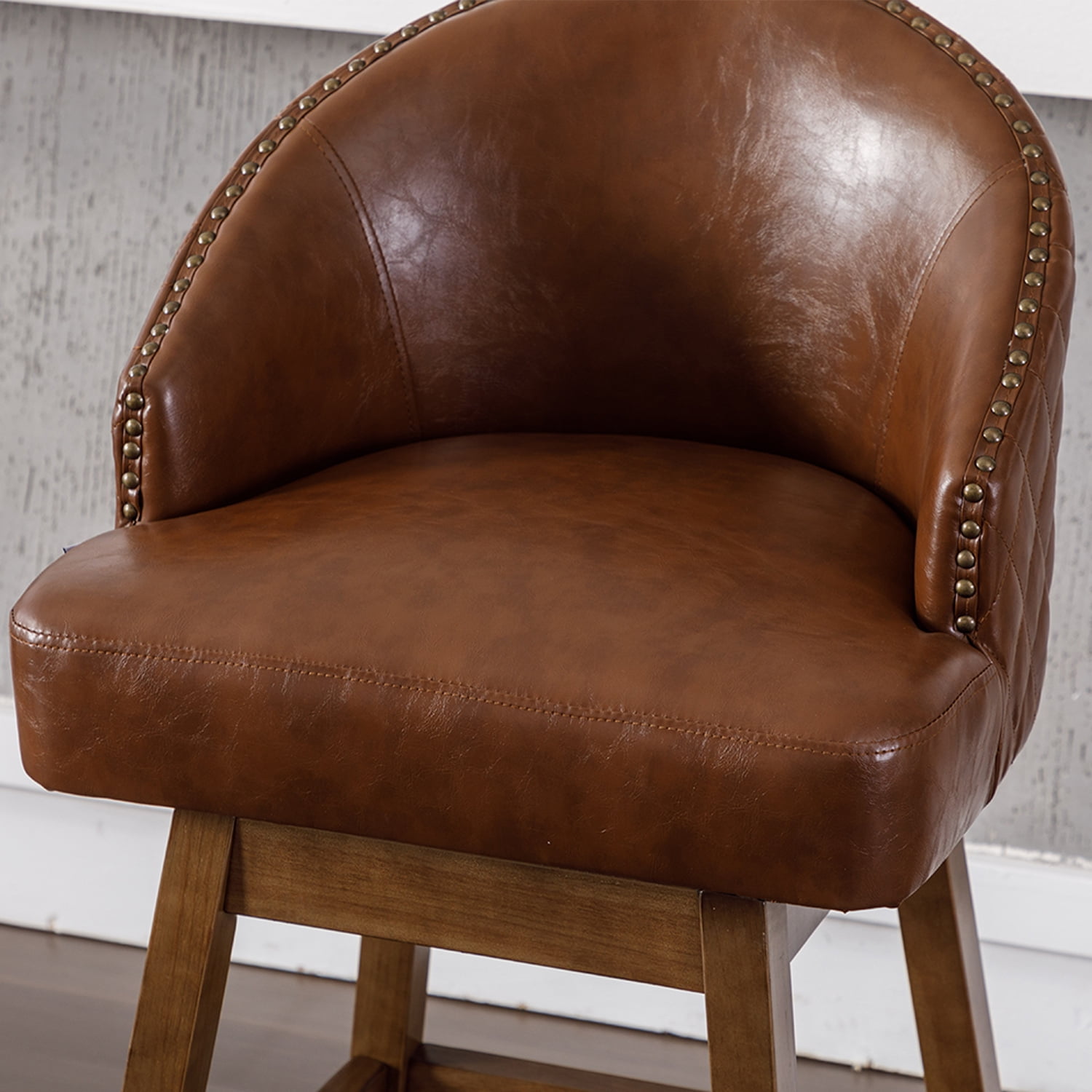 Demi Bonn 39" Counter Height Bar Stools Set of 2, PU Leather Upholstered Swivel Barstools with Backrest, Kitchen Island Countertop Chairs for Dining Room, Brown