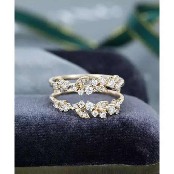 Women's Classic Ring 2Ct Round Cut Simulated Diamond Enhancer Wrap Engagement Ring 14K Yellow Gold Plated 925 Silver