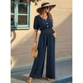thumbnail image 5 of Womens Jumpsuits Short Sleeve V Neck Dressy Casual Wide Leg Pants Romper Dark Blue M, 5 of 9