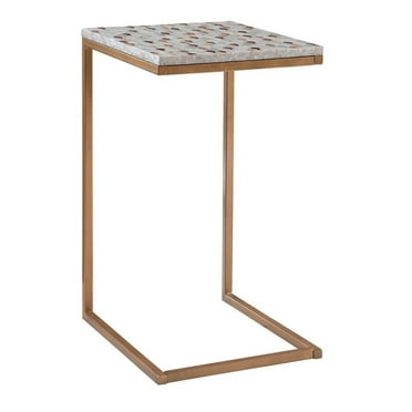 Riverbay Furniture Capiz Fish Mosaic Metal Accent C Table in Gold