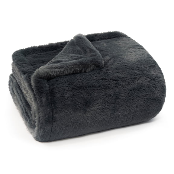 Americanflat Throw Blanket - 50x60 Inch Double Sided Luxe Faux Fur - Soft Plush Fleece Bedding - Cozy Warmth For Living Room Couch Or Sofa - Dark Gray