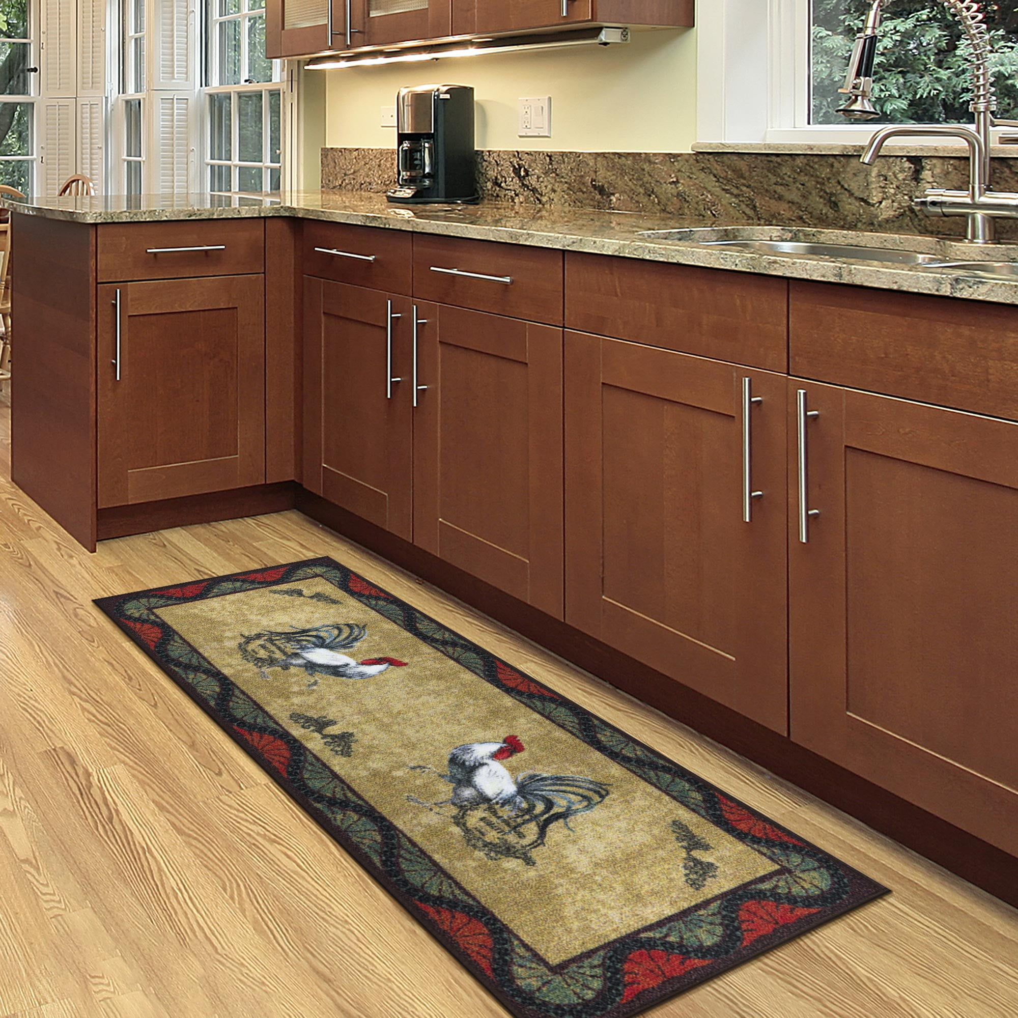 Ottomanson Machine Washable Non-Slip Rubberback Rooster 2x5 Kitchen Runner Rug, 20" x 59", Beige Wavy