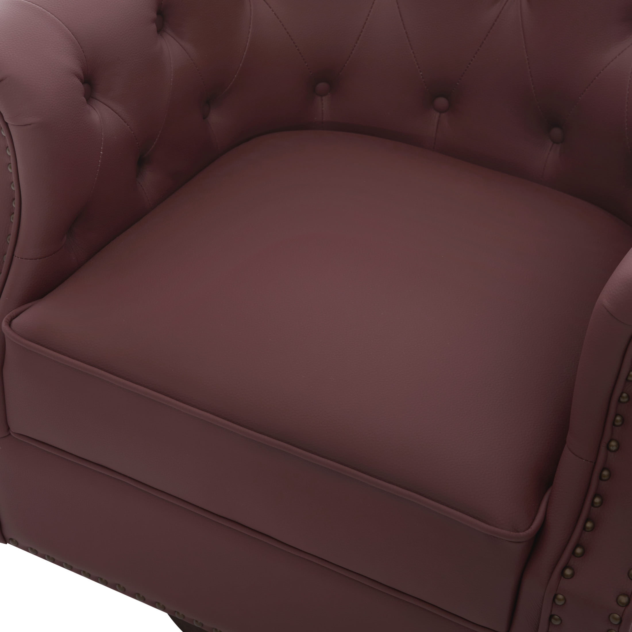 Christopher Knight Home 360° Swivel Modern Accent Chair, PU Leather Barrel Chair with Wood Base, Red
