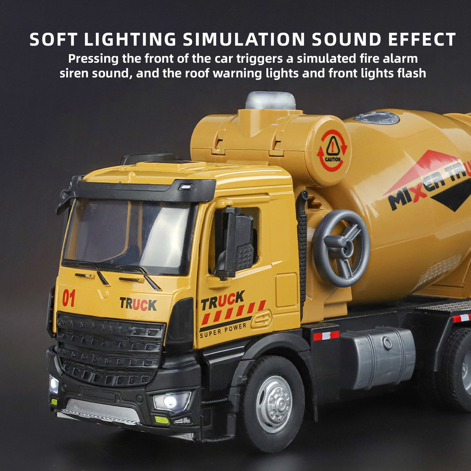 Anmyjuly Large Engineering mixer truck toy with Steering Wheels, Opening Doors, Shock Absorption Tires, and Sound Effects - cement mixer toy