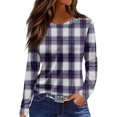 thumbnail image 2 of Women Tunic Tops Long Sleeve Plaid Shirts Loose Fit Crewneck Color Block Blouse Chic Fall T Shirts Casual Blouse 2026 Purple 2XL, 2 of 6