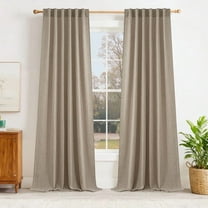 NICETOWN Linen Curtains for Living Room, Light Filtering Privacy Window Drapes Back Tab Farmhouse for Home Office, 52"x72", Burlap, Set of 2