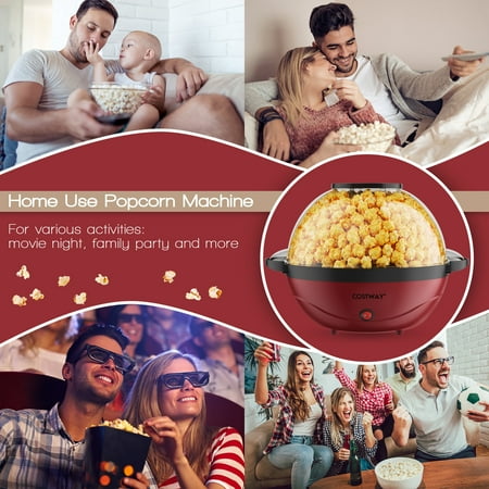 Costway - 6QT Stirring Popcorn Machine Popcorn Popper Maker with Nonstick Plate - Red