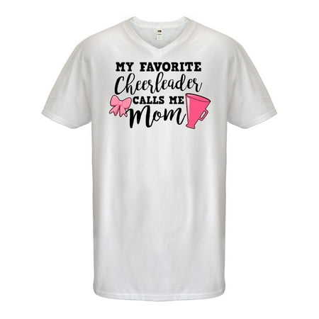 My Favorite Cheerleader Calls Me Mom with Bow and Megaphone Men's V-Neck T-Shirt