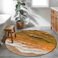thumbnail image 4 of Coastal Ocean Round Living Room Rugs 4 ft, Beach Dark Orange Waves Gradient Oil Painting Washable Area Rug with Non-Slip Sturdy Edge Binding Round Carpet for Entryway Kitchen Bedroom Bathroom, 4 of 9