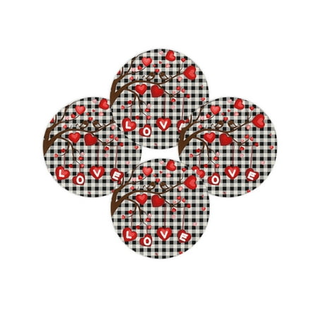 Valentine s Day Round Placemats Set of 4 Love Bird Red Heart Place Mats Washable Woven Placemat Black Bufallo Plaid Circle Braided Table Mat for Kitchen Dining Table Wedding Party Home Decor 15 Inch