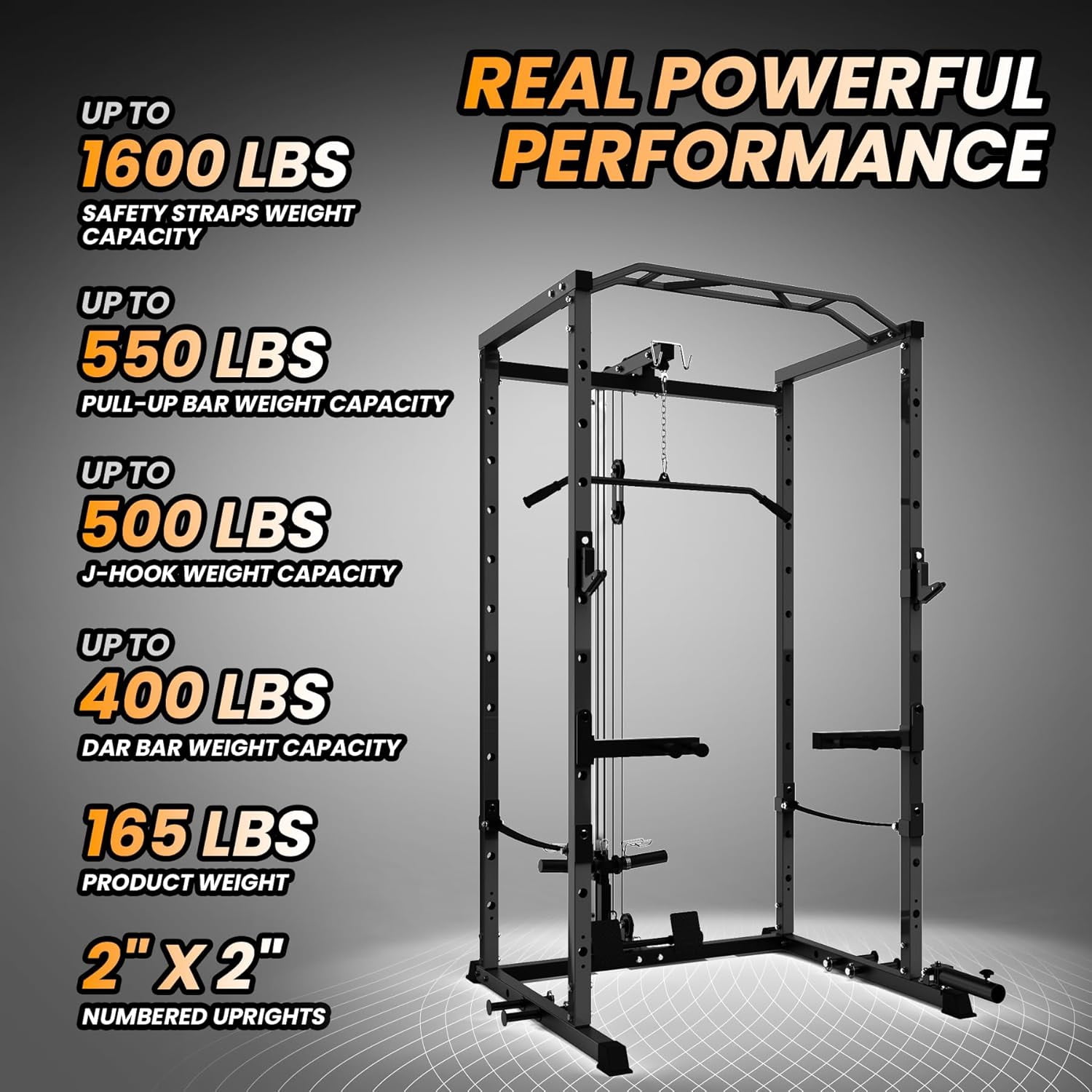 Hetoy 1600 Lbs Power Rack for Home Gym Squat Rack with Cable Pulley System & LAT Pull Down Workout Cage Strength Training Weight Cage with Dip Bar & J Hooks for Multiple Exercises,Black