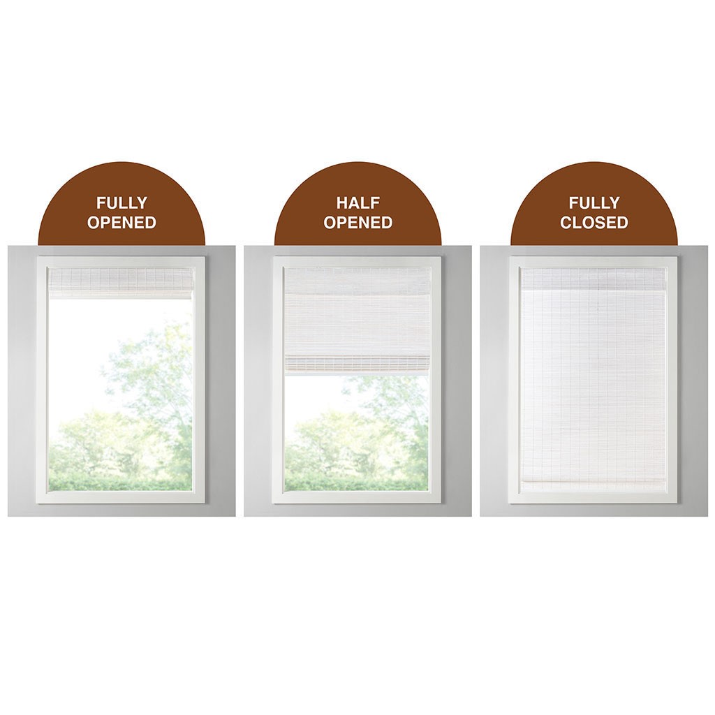 MAYEERTY Bamboo Light Filtering Privacy Roman Window Shade, White, 64" L x 33" W