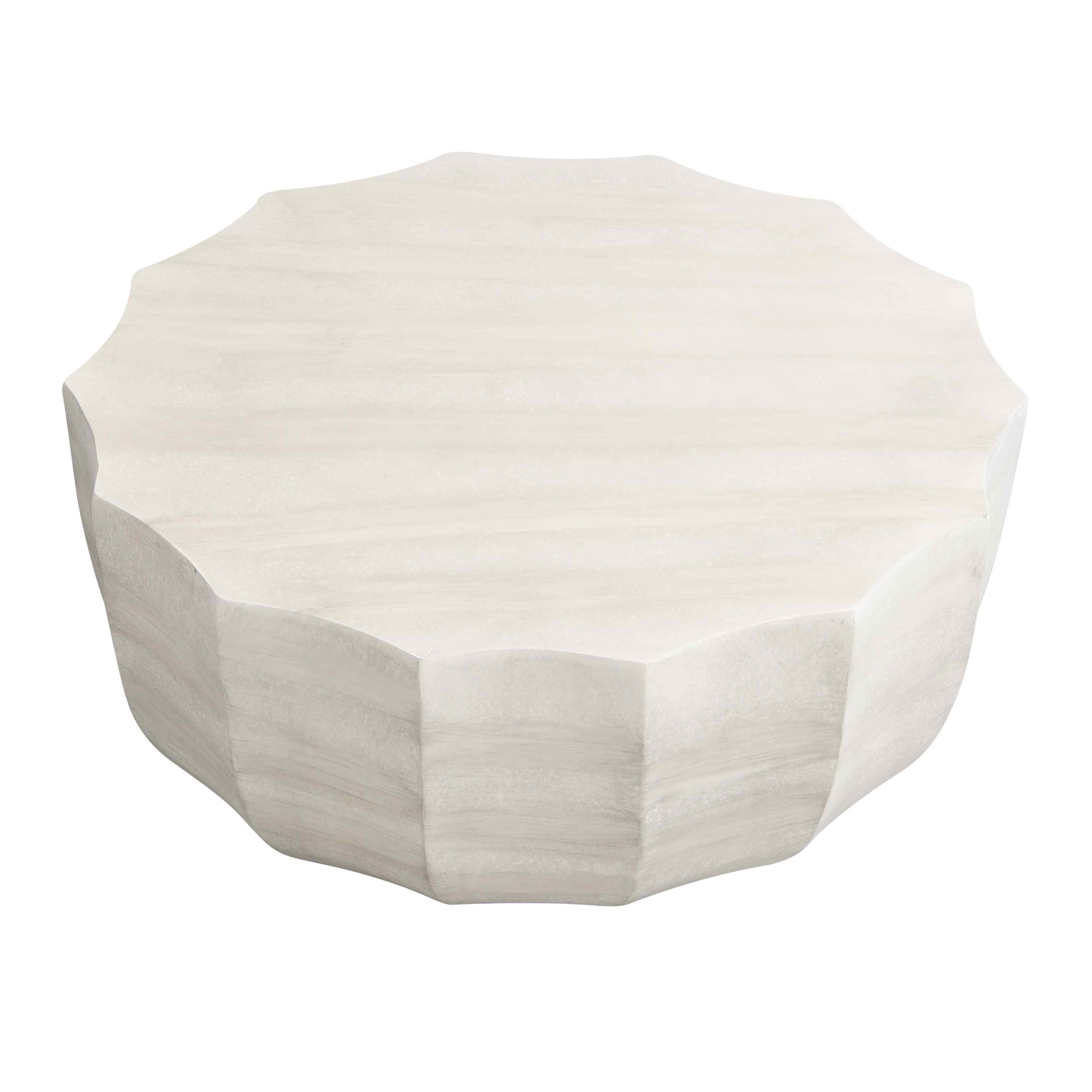 Lunale 35.43" Coffee Table for Indoor & Outdoor, Waterproof Durable MgO Cement Design, Off White