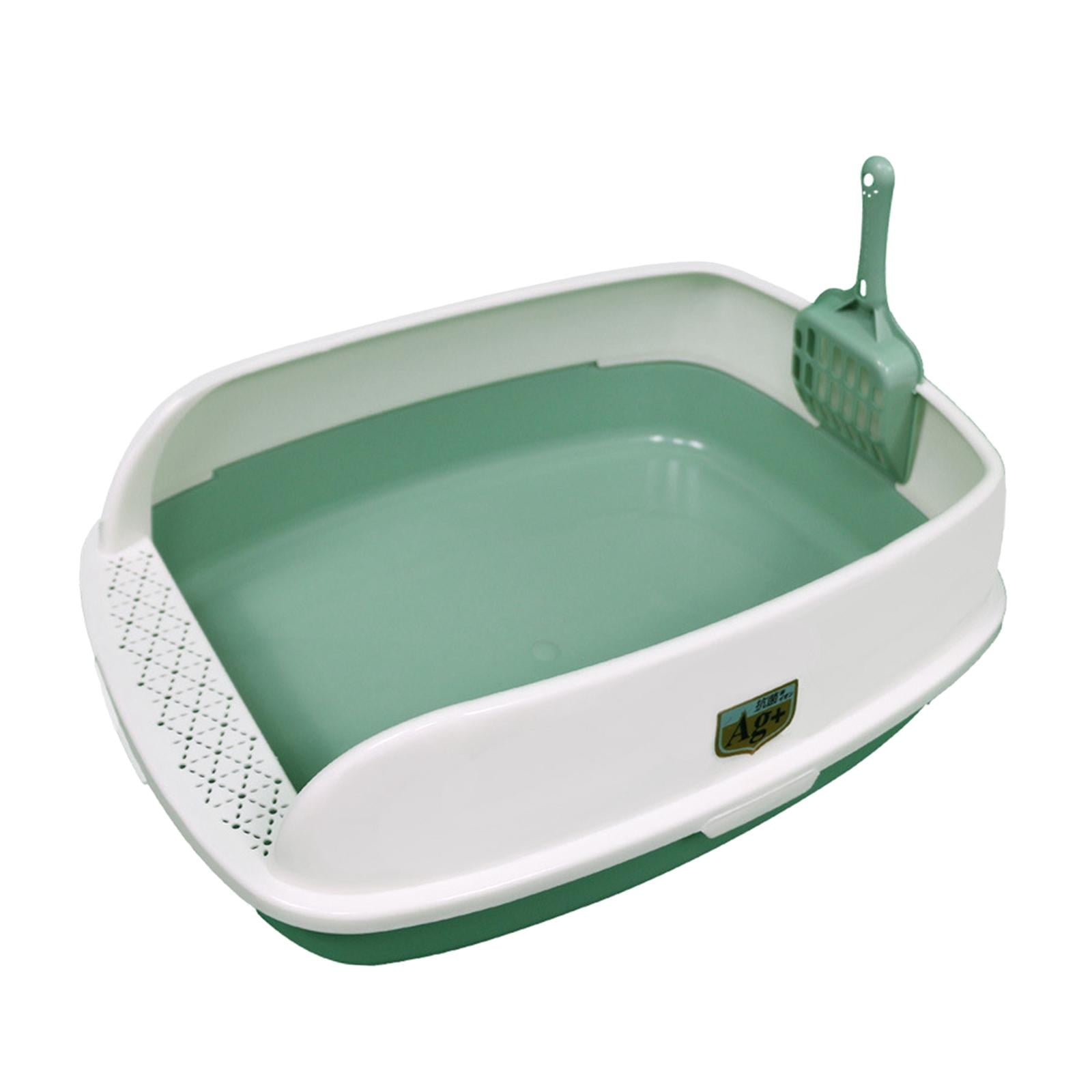 High Sided Cat Litter Box Semi Enclosed with Scoop Anti Splashing Cat Bedpan Green