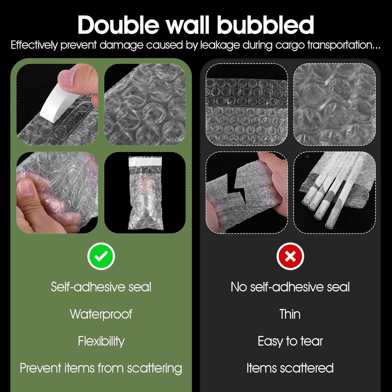 300Pcs Clear Bubble Wrap Bags, 2.16 x 3.3 Inch Self-Sealing Double Wall Bubble Pouches for Moving, Shipping, and Storage