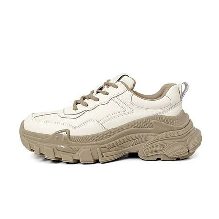 

Women Spring Cowhide Leather Sneakers New 2022 High Platform Casual Dad Shoes Comfortable Outdoor Shoes Chunky Sneakers