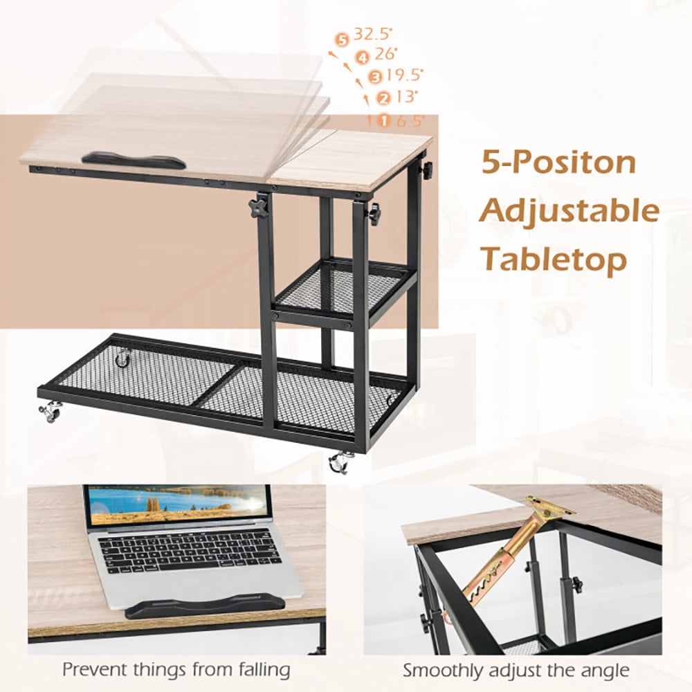 Finihen End Side Table, Adjustable C-Shaped Bedside Table with Wheels, Sofa Side Table, Bed Side Table, for Living Room, Bedroom, Natural Finihen End Side Table, Adjustable C-Shaped Bedside Table with Wheels, Sofa Side Table, Bed Side Table, for Living Room, Bedroom, Natural