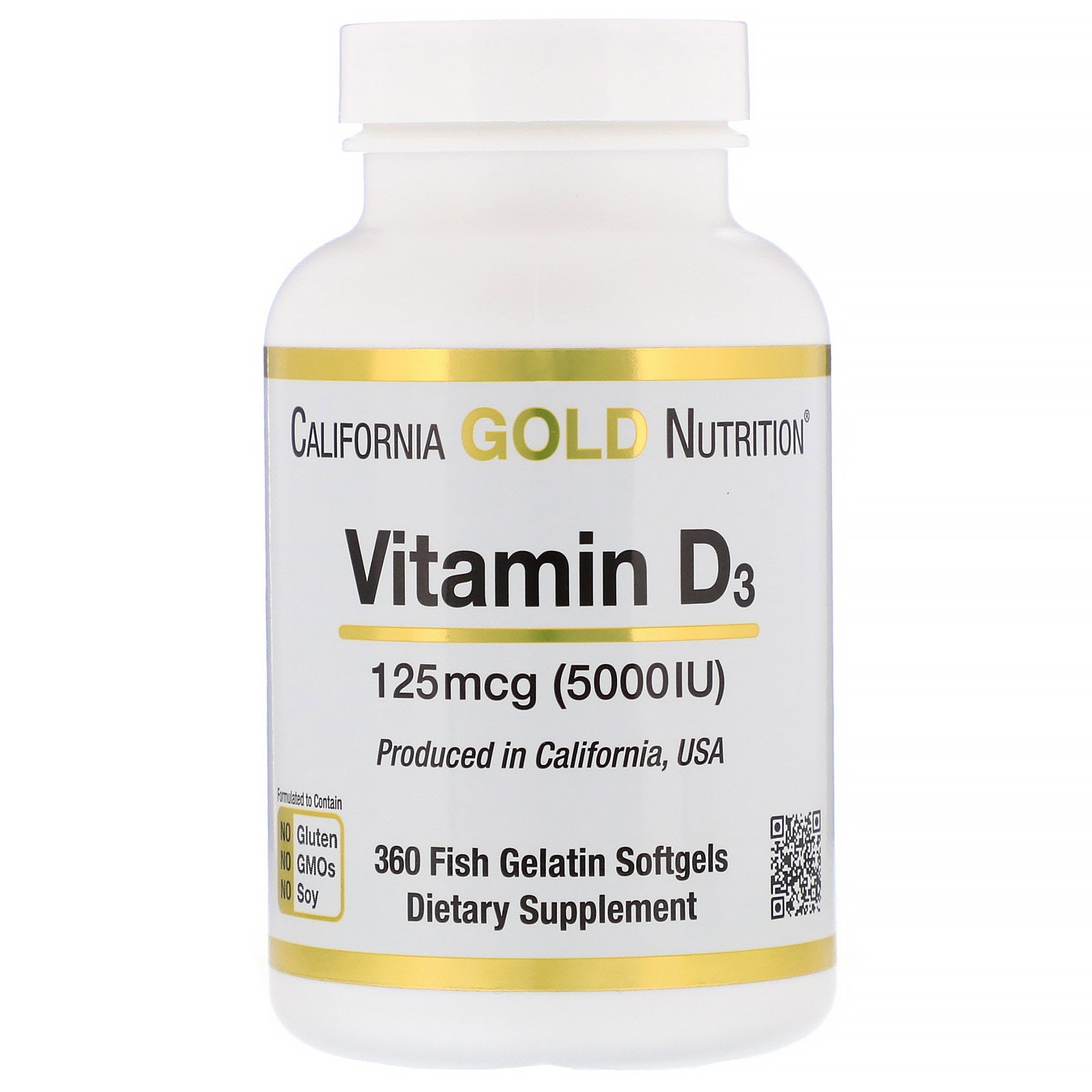 California Gold Nutrition Vitamin D3 125 mcg 5 000 IU 360 Fish Gelatin