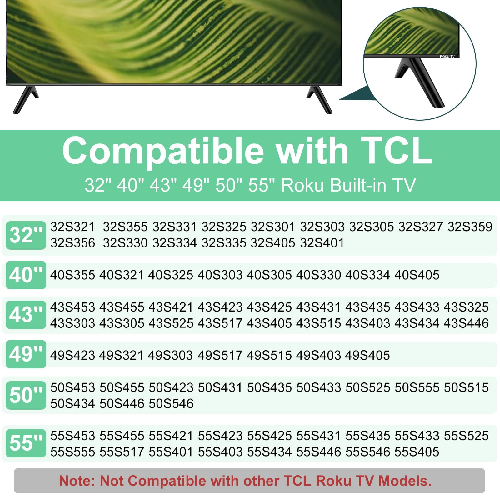 TV Legs for TCL Roku TV Stand Legs,Roku Tv Legs And Screws,Replacement Black Legs for TCL Smart TV Base Stand for 32 40 49 50 55 Inch with Screws(Black)