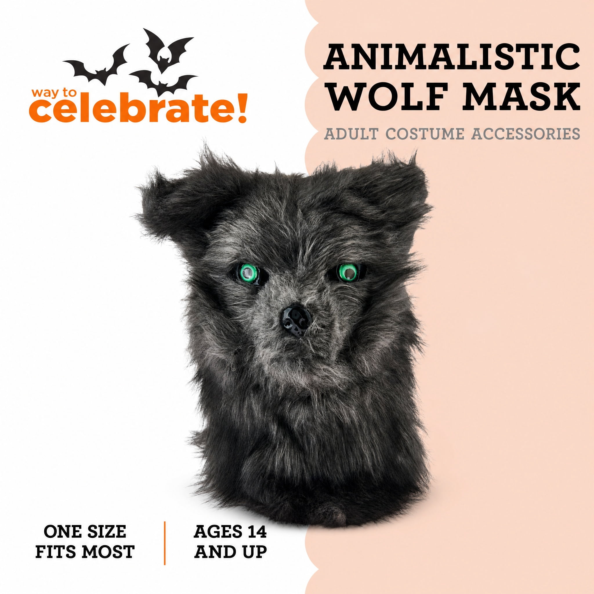 Animalistic Wolf Mask Costume Accessory for Adults, Gray, Halloween by Way To Celebrate
