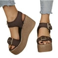 thumbnail image 6 of Htigea Platform Sandal for Womens Slip On Wedge Slides Sandals Comfortable Open Toe Summer Casual Flatform Chunky Sandals Coffee,6, 6 of 7