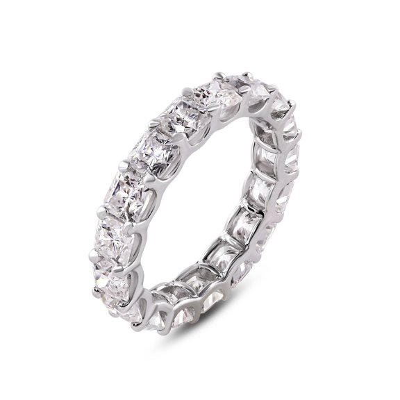 925 Sterling Silver Rhodium Plated Moissanite 3.8mm Eternity Band Ring White CZ Female Size 8