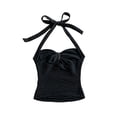 thumbnail image 6 of XIAONA Casual Tank Tops For Women Summer Sleeveless Solid Color Halter Open Back Crop Tie Back Slim Fit Floral Decoration Comfortable Soft Breathable Sexy Daily Basic Tops For Ladies,L, 6 of 6