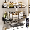 thumbnail image 2 of Estante de baño de pared sin taladros | Estante adhesivo con ganchos | Organizador de aleación de aluminio para champú, toallas y artículos de aseo | Gris 40 x 12 x 10 cm, 2 of 7