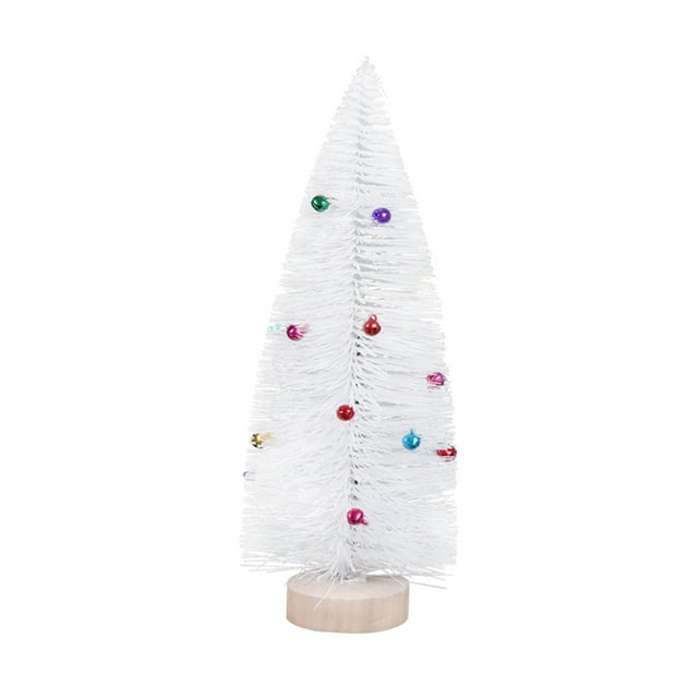 2pcs 20CM Mini White Christmas Tree Creative Pine Needle Glitter Christmas Tree Desktop Ornament Model Decorative Accessory Photo Props with Wooden Stand and Bell