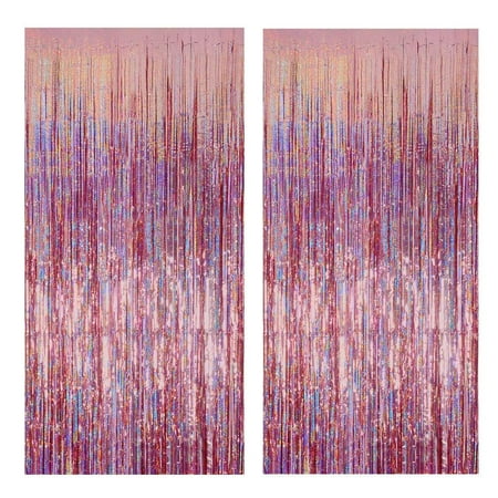 

MORANTI 3.28 ft x 6.56 ft Iridescent Rose Gold Sparkle Metallic Tinsel Foil Fringe Curtains for Part
