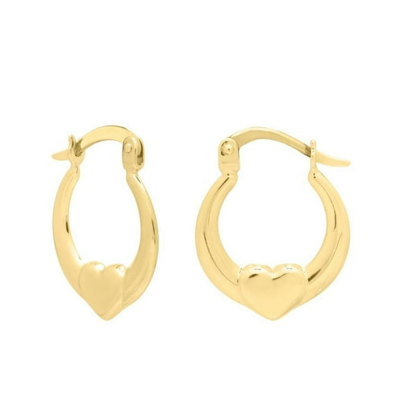 JewelStop 14k Yellow Gold Polished Finish 18.5mm x 14.8mm Small Heart Hoop Earrings with Hinged Clasp