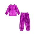 thumbnail image 7 of Zaldita Kids Boys Girls Shiny Metallic Jazz Hip Hop Dance Outfits Long Sleeve T-Shirts and Pants Performance Dancewear Hot Pink 7-8, 7 of 7