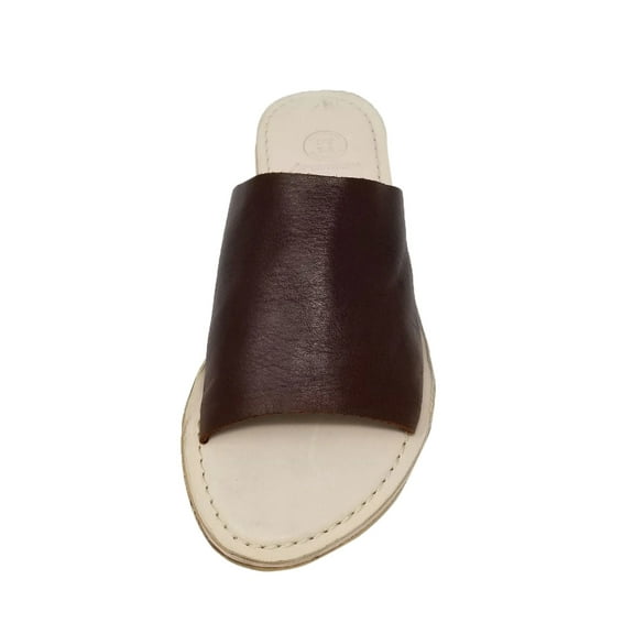 N.Y.L.A Premium Women's Brown Leather Laguna Slide Sandals Size 10