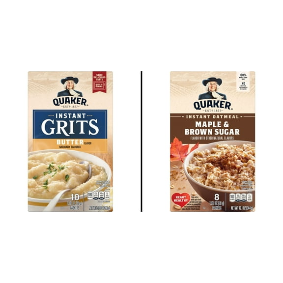 Quaker Instant Grits - Butter Flavor 10 ct & Quaker Instant Oatmeal - Maple & Brown Sugar 8 ct