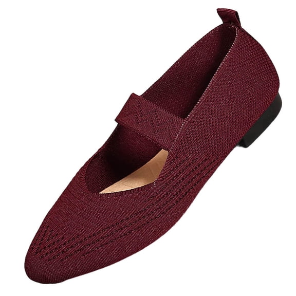 ShiShine Women's Mary Jane Flats Comfortable Dressy Ballet Flats Casual Pionted Toe Slip On Knitted Fabric Office Work Woman Shoes