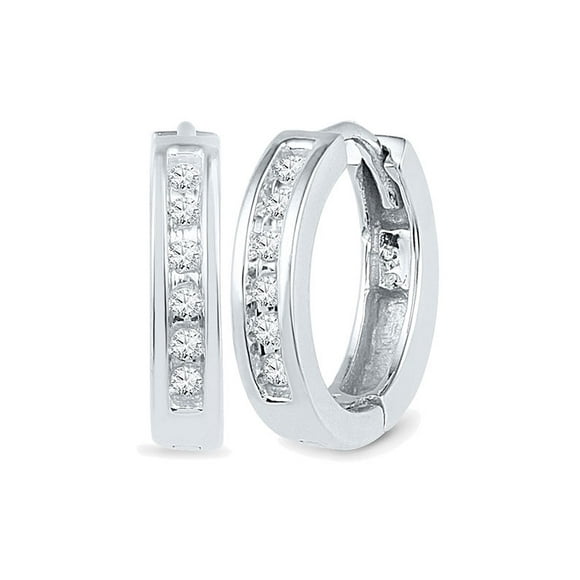 10kt White Gold Womens Round Diamond Hoop Earrings 1/8 Cttw