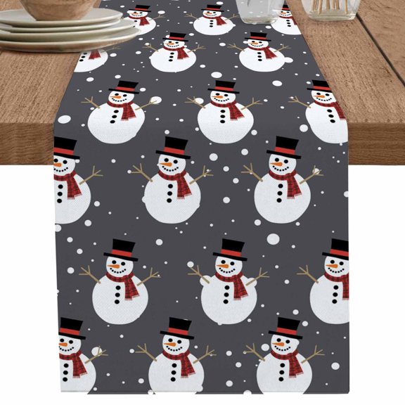 nqOlkjepod Christmas Snowman Table Runner 120 Inches Long Farmhouse Dress Scarves, Winter Black Grey Xmas Snow Cute Dining Tablerunner for Coffee Table/Kitchen Island/Party Décor, 13" x 120"