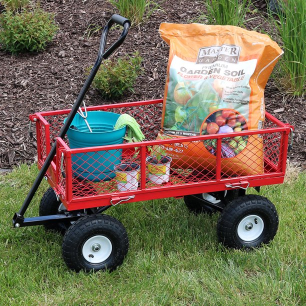 Sunnydaze Steel Utility Cart w/ Removable Folding Sides Red 400pound