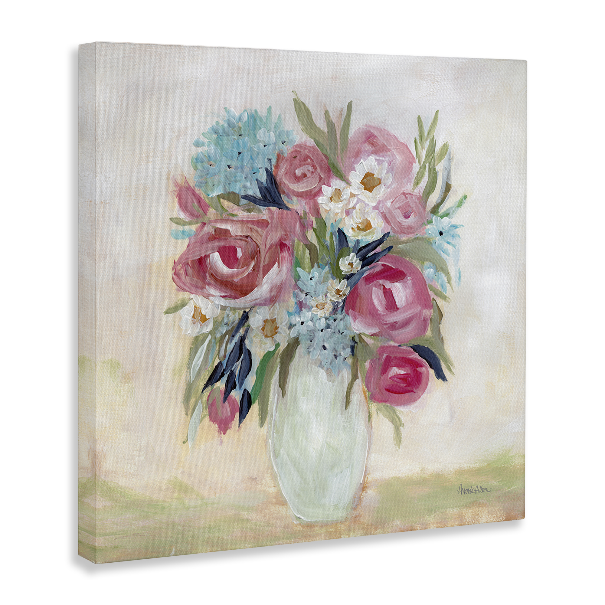 Stupell Industries Drooping Pink Roses Plants & Flowers Painting Wrapped Canvas Art Print Wall Art, 30 x 30